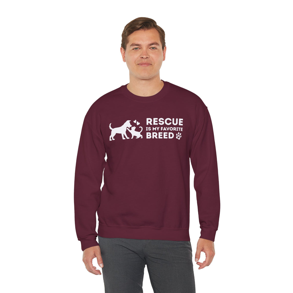 Rescue Is My Favorite Breed *This Shirt Saves Lives* – Gildan Heavy Blend | Trendy Men's and Women’s Soft Sweatshirt. Direct to Garment. Printed & Shipped in the USA. Unisex Sizes.