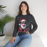 Biker Santa Leather Jacket Bubblegum – Gildan Heavy Blend | Trendy Women’s and Men's Soft Sweatshirt. Direct to Garment. Printed & Shipped in the USA. Unisex Sizes.