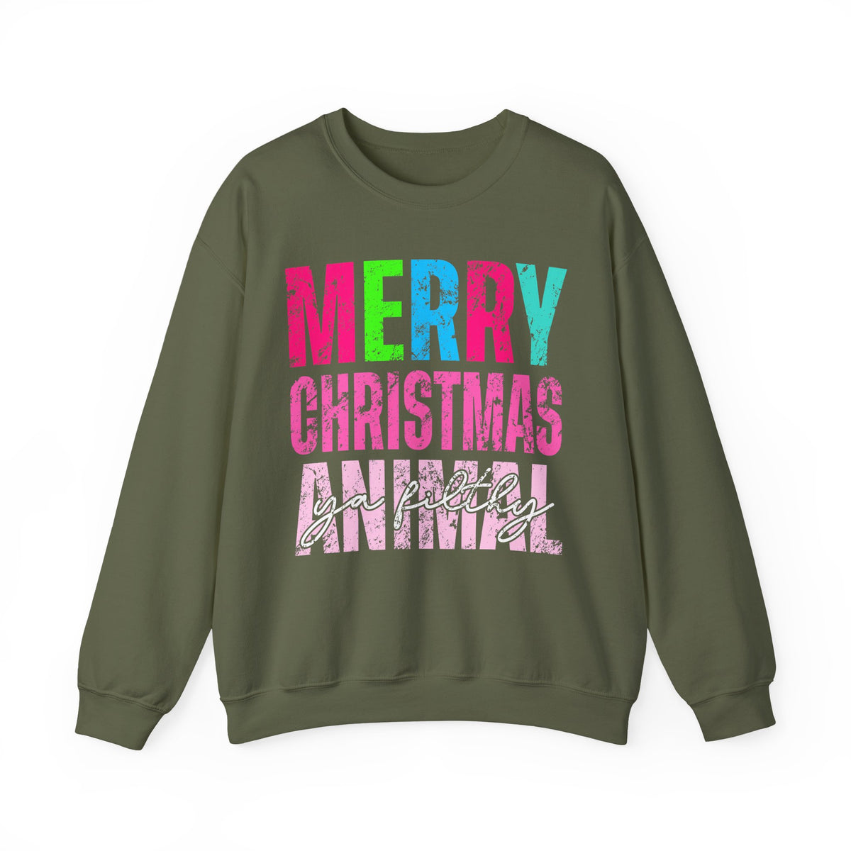 Merry Christmas Ya Filthy Animal – Gildan Heavy Blend | Trendy Women’s Soft Sweatshirt. Direct to Garment. Printed & Shipped in the USA. Unisex Sizes.