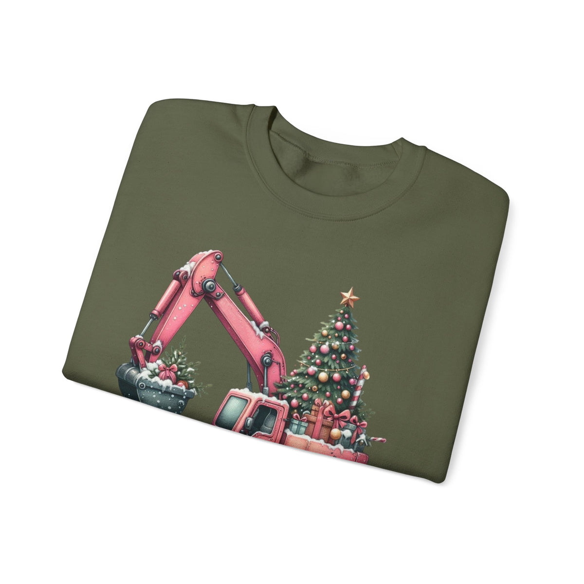 Excavator Merry Christmas Construction – Gildan Heavy Blend | Trendy Women’s Soft Sweatshirt. Direct to Garment. Printed & Shipped in the USA. Unisex Sizes.