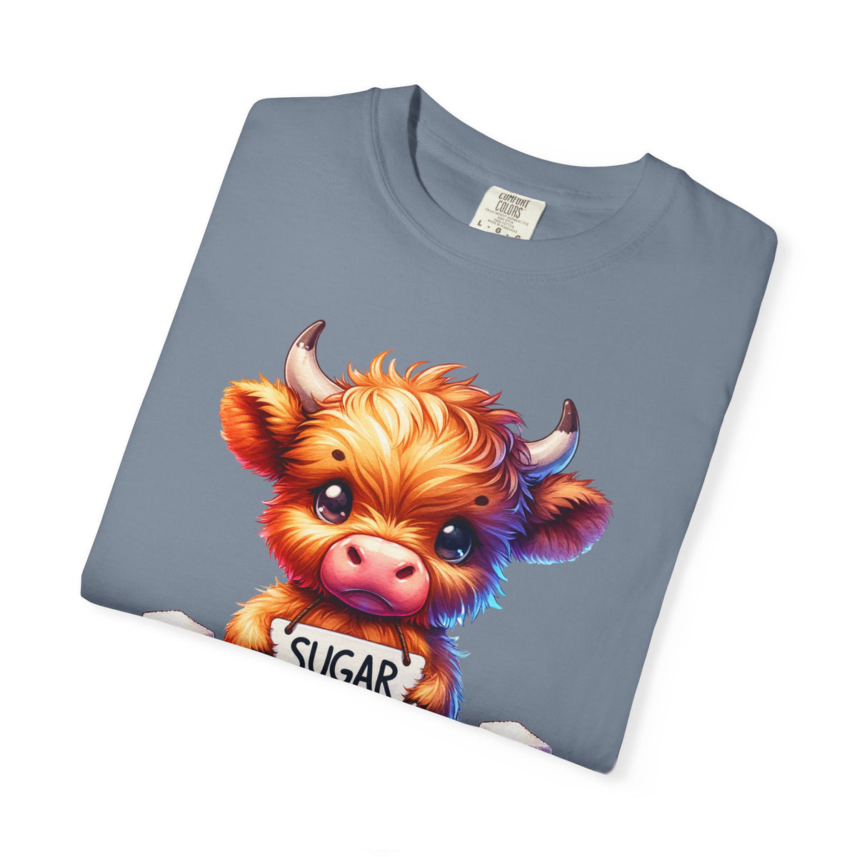 Sugar Addict Highland Cow - Comfort Colors | Trendy Women's T-Shirt. Direct to Garment. Printed & Shipped in the USA. Unisex Sizes.