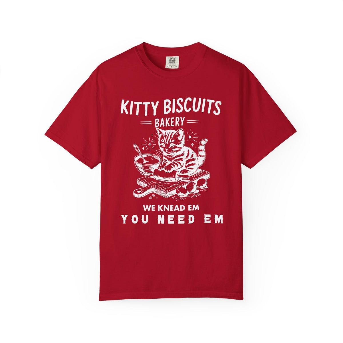 Kitty Biscuits Bakery - Comfort Colors | Trendy Women's and Men's T-Shirt. Direct to Garment. Printed & Shipped in the USA. Unisex Sizes.