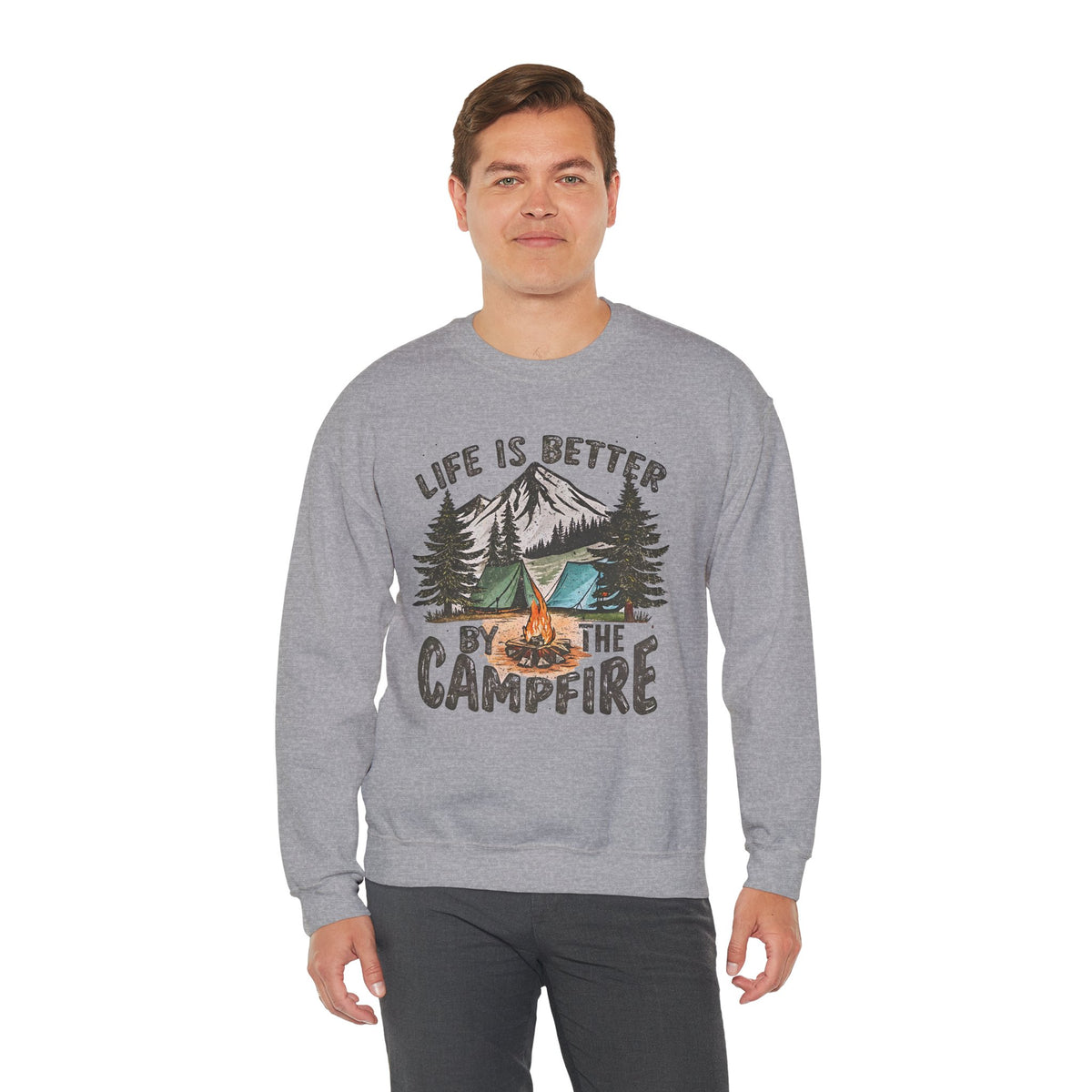 Life is Better By the Campfire – Gildan Heavy Blend | Trendy Women’s and Men's Soft Sweatshirt. Direct to Garment. Printed & Shipped in the USA. Unisex Sizes.
