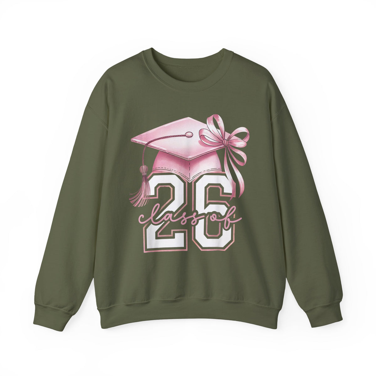 Pink Coquette, Class of 2026 26 Graduation, Pink Cap – Gildan Heavy Blend | Trendy Women’s Soft Sweatshirt. Direct to Garment. Printed & Shipped in the USA. Unisex Sizes.