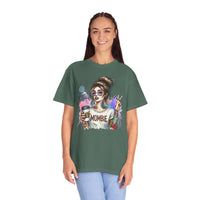 Cool Mombie with Coffee Peace Tattoo - Comfort Colors | Trendy Women's T-Shirt. Direct to Garment. Printed & Shipped in the USA. Unisex Sizes.