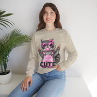 Cute But Feral, Raccoon in Pink Bibs – Gildan Heavy Blend | Trendy Women’s Soft Sweatshirt. Direct to Garment. Printed & Shipped in the USA. Unisex Sizes.