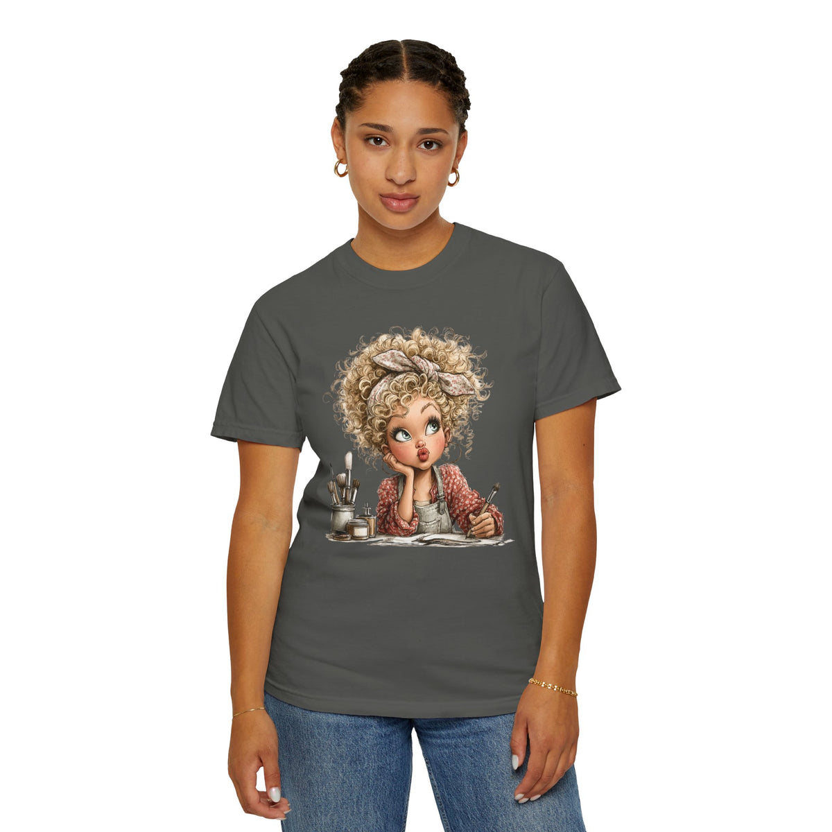 Cute Artist Curly Girl - Comfort Colors | Trendy Women's T-Shirt. Direct to Garment. Printed & Shipped in the USA. Unisex Sizes.