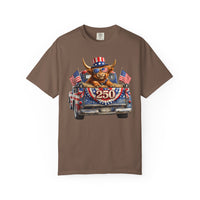 Patriotic Highland, America's 250th Birthday - Comfort Colors | Trendy Women's and Men's T-Shirt. Direct to Garment. Printed & Shipped in the USA. Unisex Sizes.
