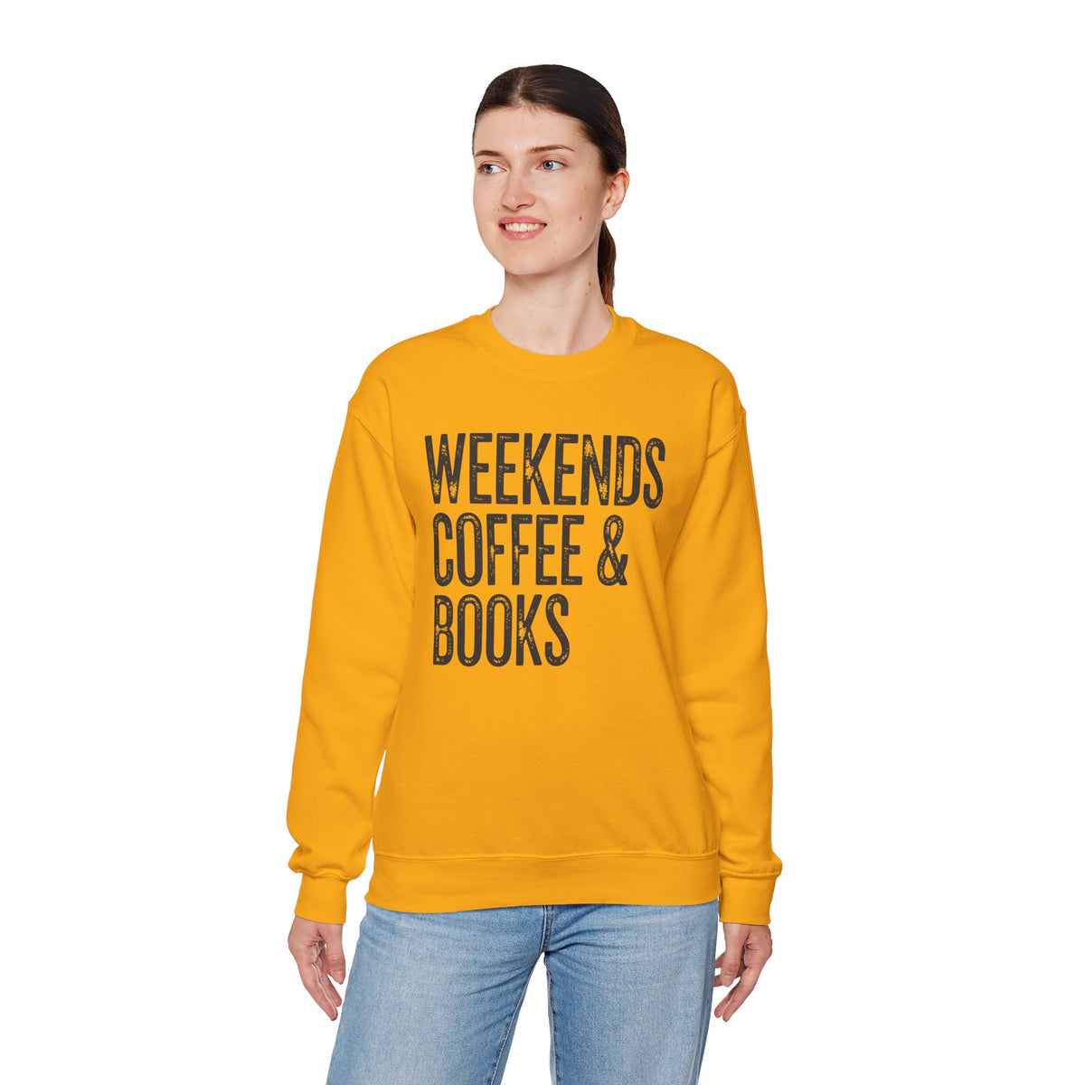 Weekends, Coffee & Books, Vintage – Gildan Heavy Blend | Trendy Women’s and Men's Soft Sweatshirt. Direct to Garment. Printed & Shipped in the USA. Unisex Sizes.