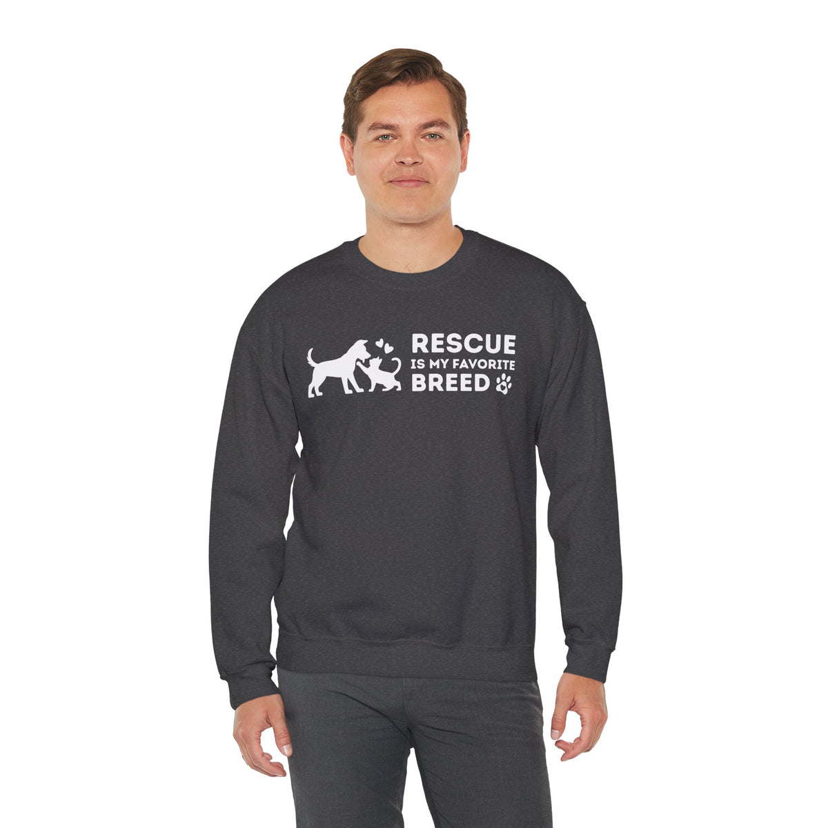 Rescue Is My Favorite Breed *This Shirt Saves Lives* – Gildan Heavy Blend | Trendy Men's and Women’s Soft Sweatshirt. Direct to Garment. Printed & Shipped in the USA. Unisex Sizes.