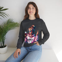 Dramatic Girl With Wine Messy Bun Peace Sign – Gildan Heavy Blend | Trendy Women’s Soft Sweatshirt. Direct to Garment. Printed & Shipped in the USA. Unisex Sizes.