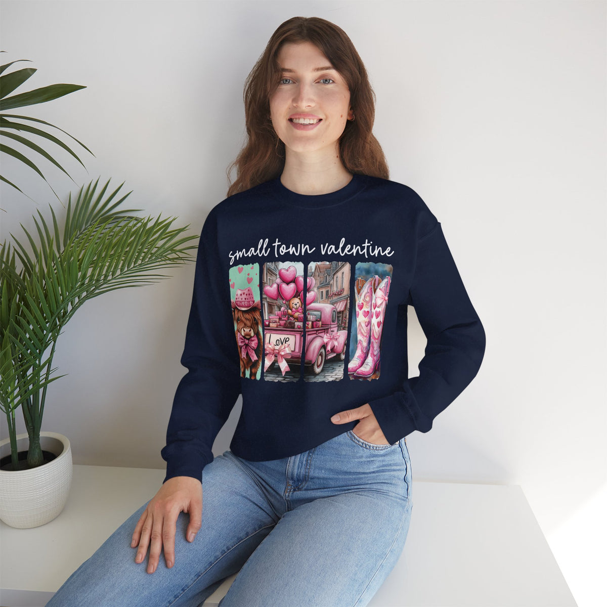 Small Town Valentine – Gildan Heavy Blend | Trendy Women’s Soft Sweatshirt. Direct to Garment. Printed & Shipped in the USA. Unisex Sizes.