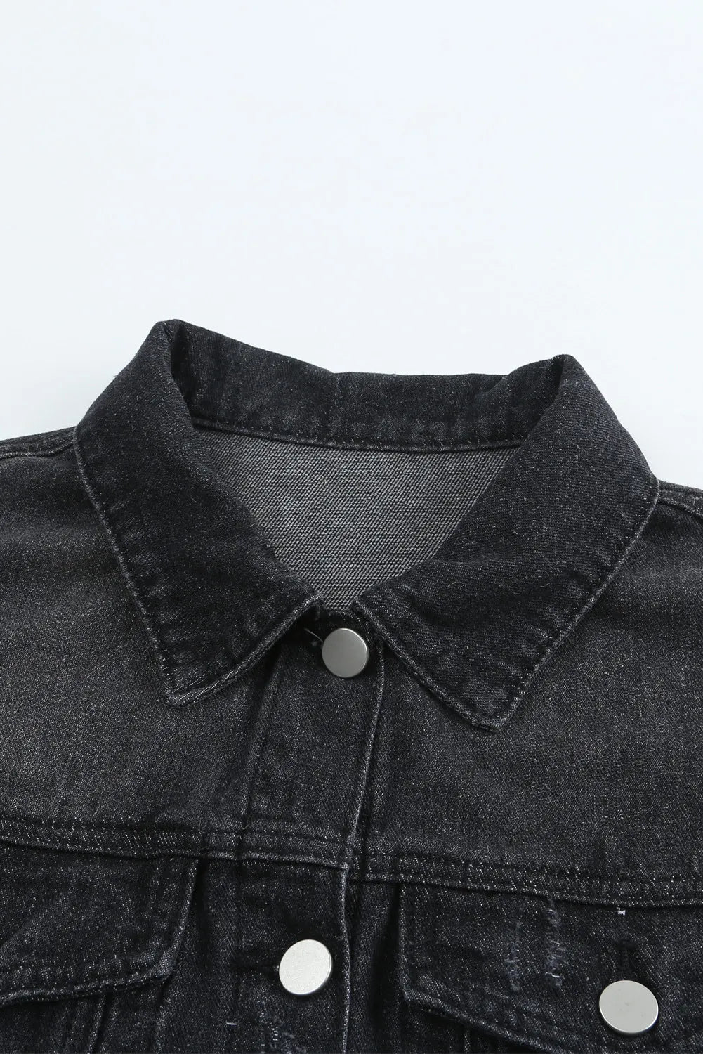 Ella Black Jean Jacket, Distressed w/Raw Hem