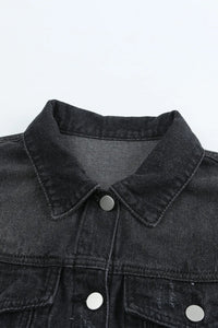 Ella Black Jean Jacket, Distressed w/Raw Hem