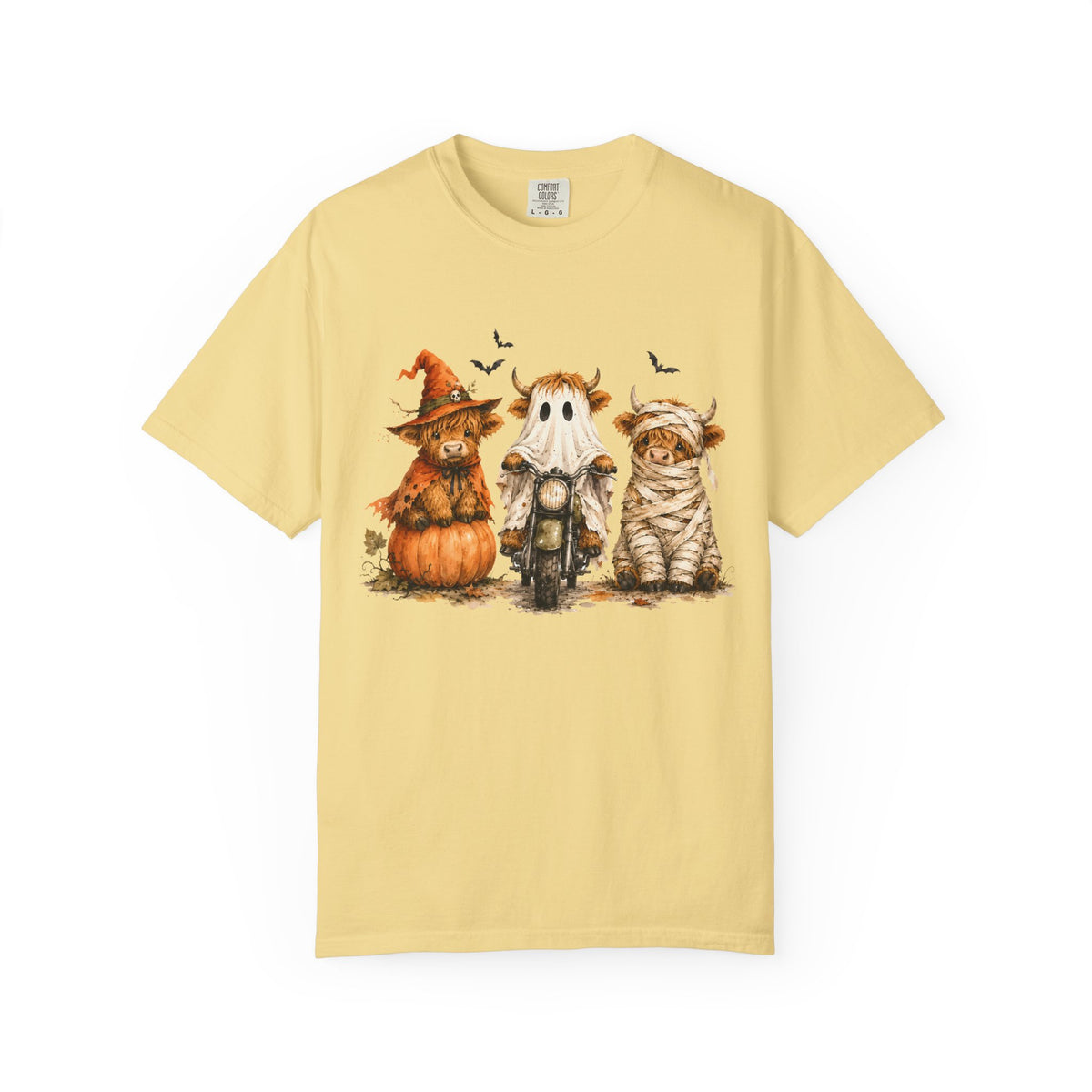 Highland Cows Halloween Costumes - Comfort Colors | Trendy Women's T-Shirt. Direct to Garment. Printed & Shipped in the USA. Unisex Sizes.