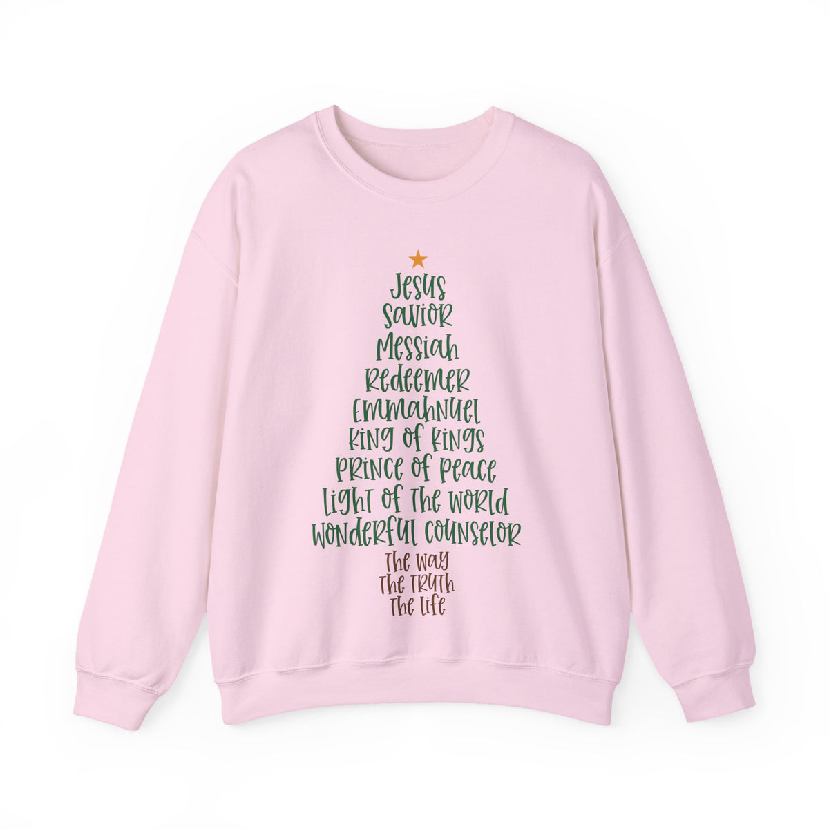 Jesus Names Christmas Tree – Gildan Heavy Blend | Trendy Women’s Soft Sweatshirt. Direct to Garment. Printed & Shipped in the USA. Unisex Sizes.