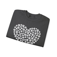 Dog Paw Heart – Gildan Heavy Blend | Trendy Women’s Soft Sweatshirt. Direct to Garment. Printed & Shipped in the USA. Unisex Sizes.