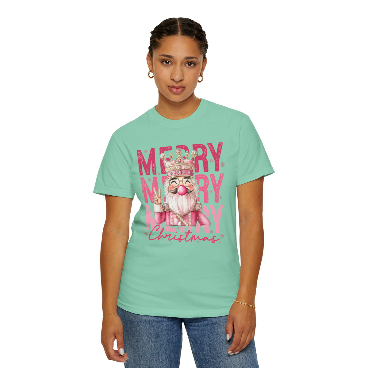 Merry Christmas — Cute Pink Bubblegum Nutcracker  - Comfort Colors | Trendy Women's T-Shirt. Direct to Garment. Printed & Shipped in the USA. Unisex Sizes.