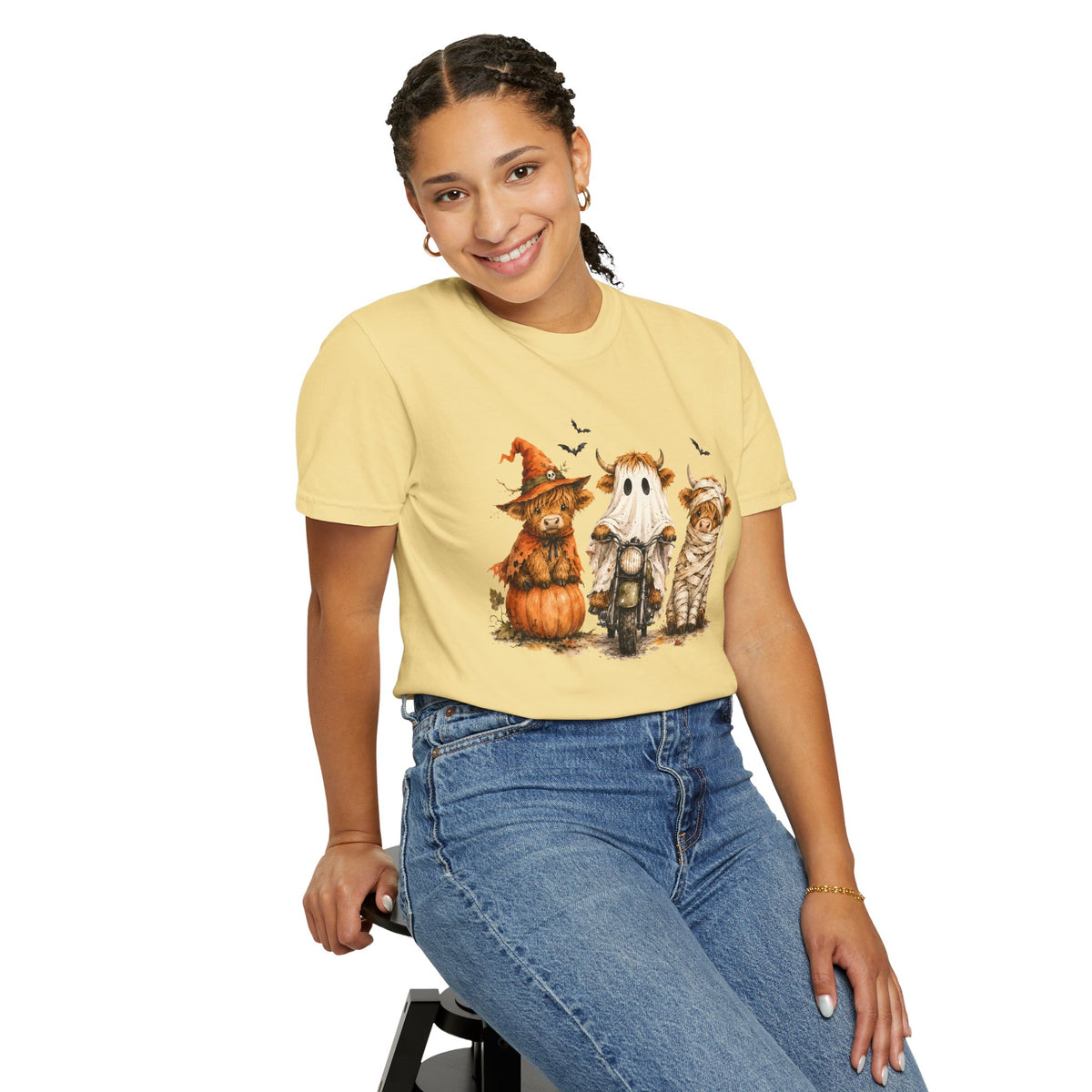 Highland Cows Halloween Costumes - Comfort Colors | Trendy Women's T-Shirt. Direct to Garment. Printed & Shipped in the USA. Unisex Sizes.