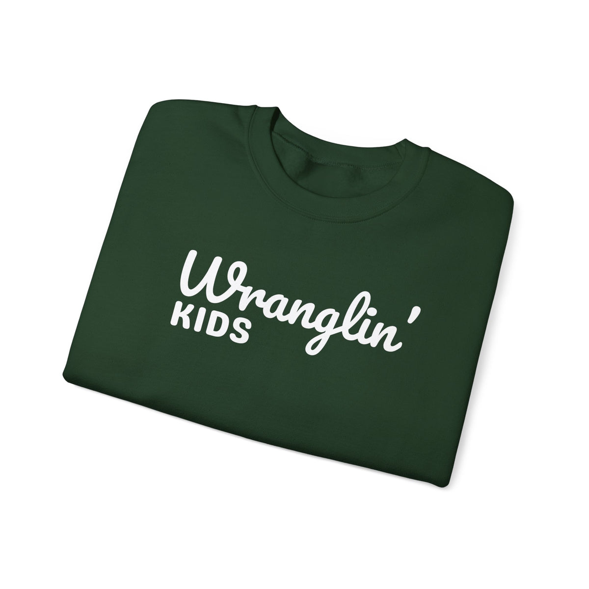 Wranglin' Kids Funny Mom Dad – Gildan Heavy Blend | Trendy Women’s and Men's Soft Sweatshirt. Direct to Garment. Printed & Shipped in the USA. Unisex Sizes.