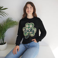 Lucky Shamrock Faux Knit – Gildan Heavy Blend | Trendy Men's and Women’s Soft Sweatshirt. Direct to Garment. Printed & Shipped in the USA. Unisex Sizes.