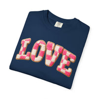 Faux Crochet Checkered LOVE - Comfort Colors | Trendy Women's T-Shirt. Direct to Garment. Printed & Shipped in the USA. Unisex Sizes.