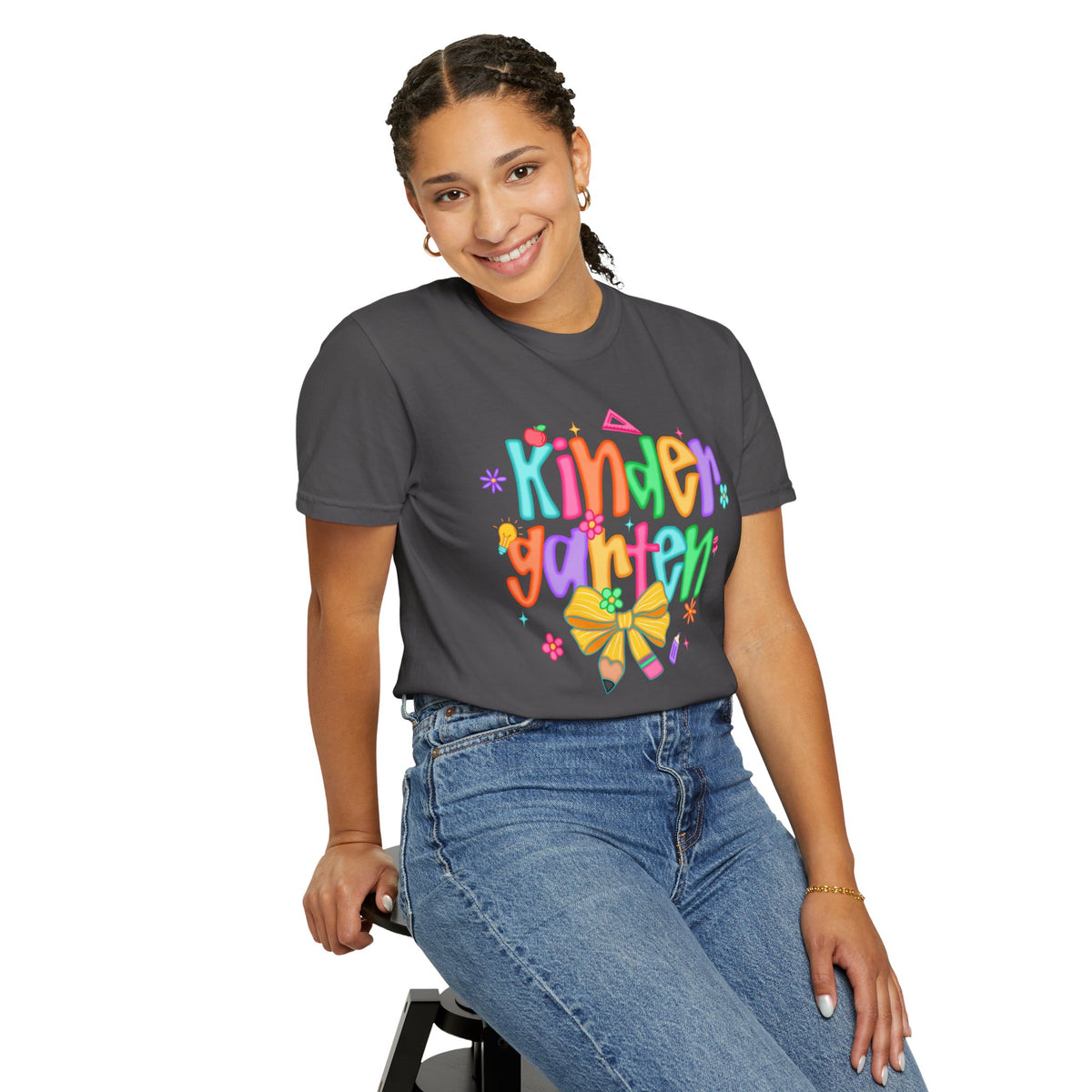 Coquette Kindergarten Pencil Bow - Comfort Colors | Trendy Women's T-Shirt. Direct to Garment. Printed & Shipped in the USA. Unisex Sizes.