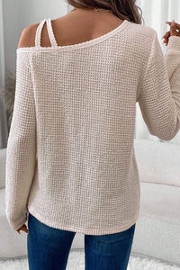 Ivory Textured Knit Off-The-Shoulder Long Sleeve Top