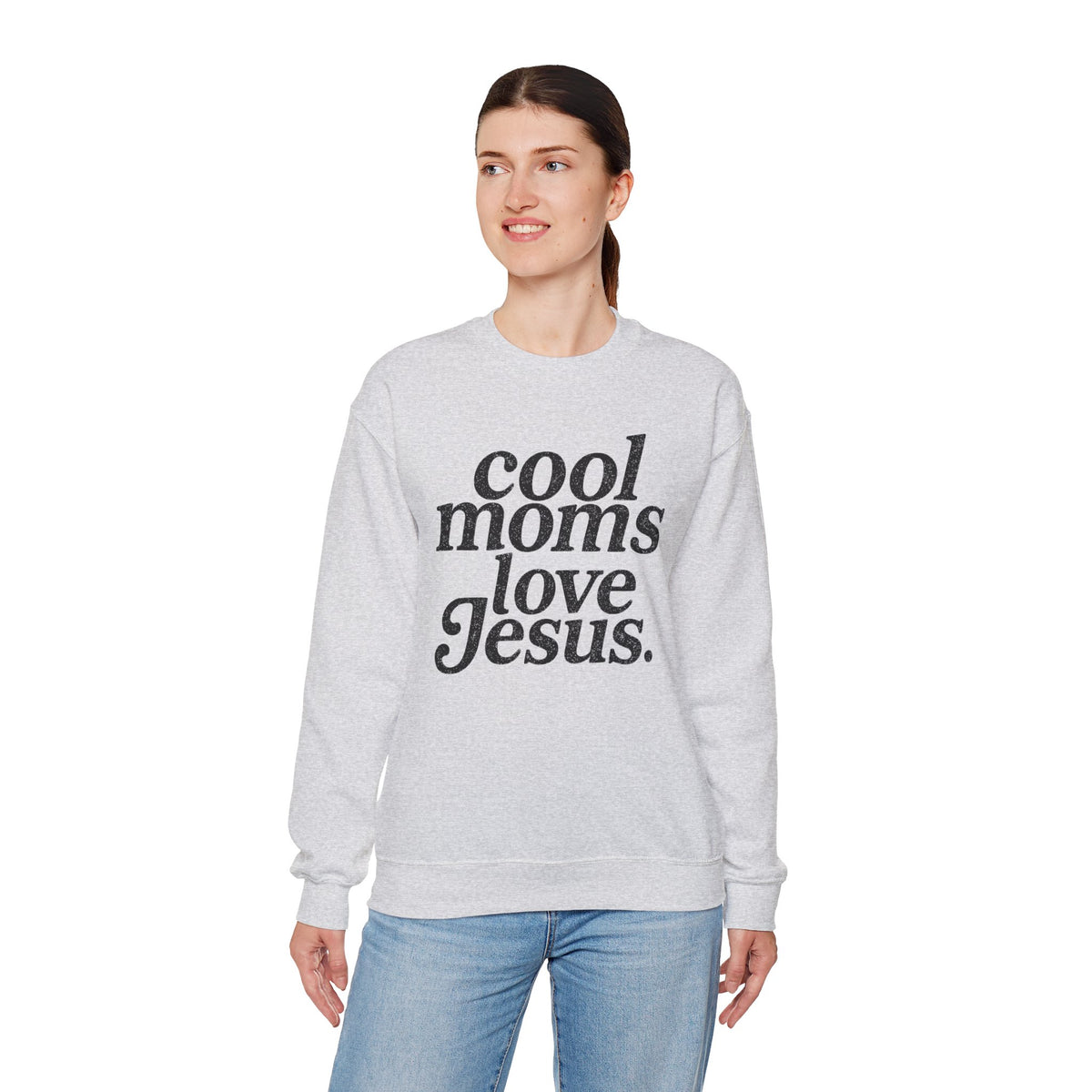Cool Moms Love Jesus – Gildan Heavy Blend | Trendy Women’s Soft Sweatshirt. Direct to Garment. Printed & Shipped in the USA. Unisex Sizes.