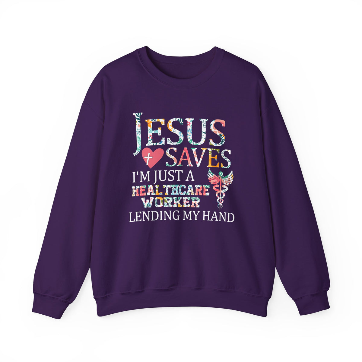 Jesus Saves - Healthcare Worker Lending My Hand – Gildan Heavy Blend | Trendy Women’s Soft Sweatshirt. Direct to Garment. Printed & Shipped in the USA. Unisex Sizes.