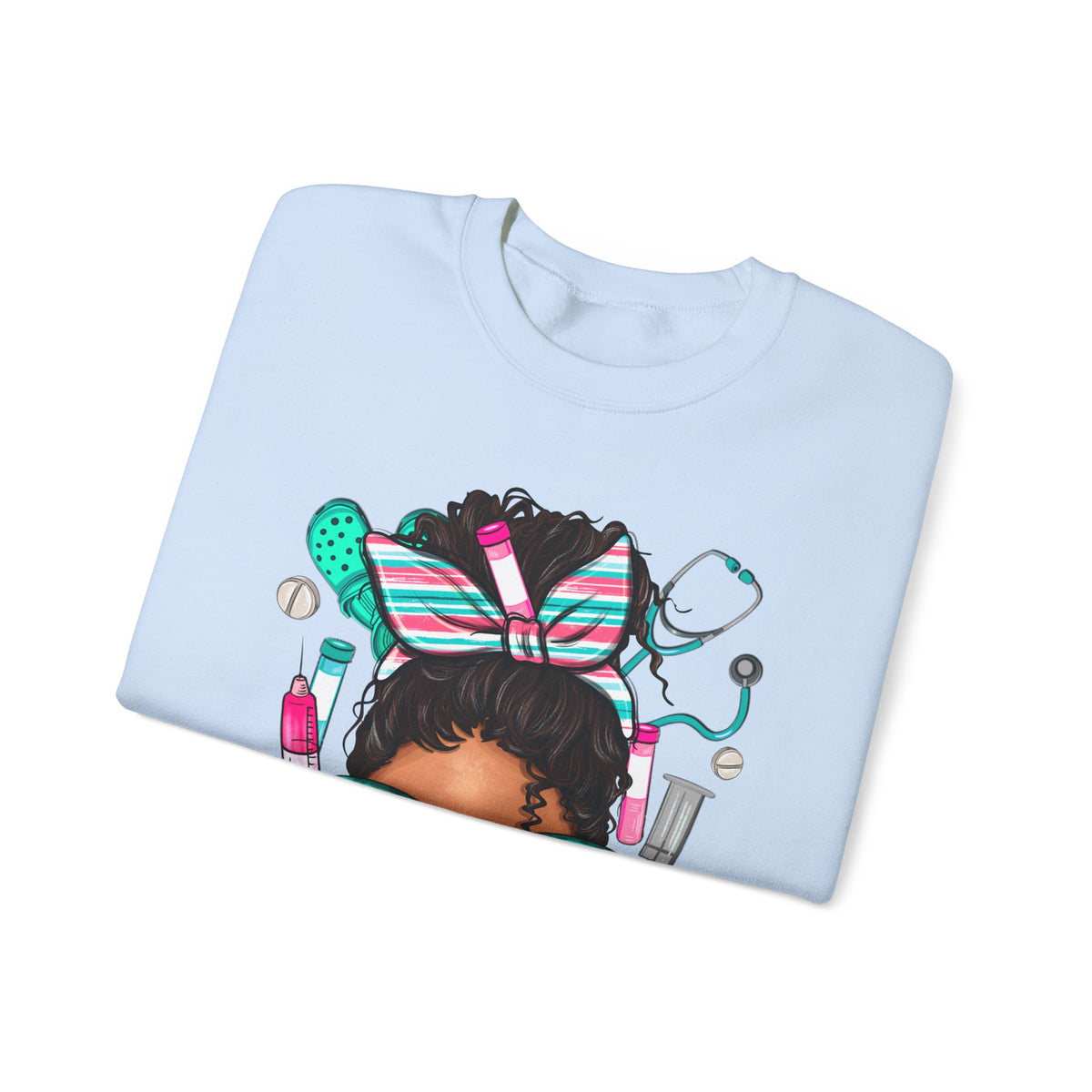 Phlebotomist Life, Messy Bun – Gildan Heavy Blend | Trendy Women’s Soft Sweatshirt. Direct to Garment. Printed & Shipped in the USA. Unisex Sizes.