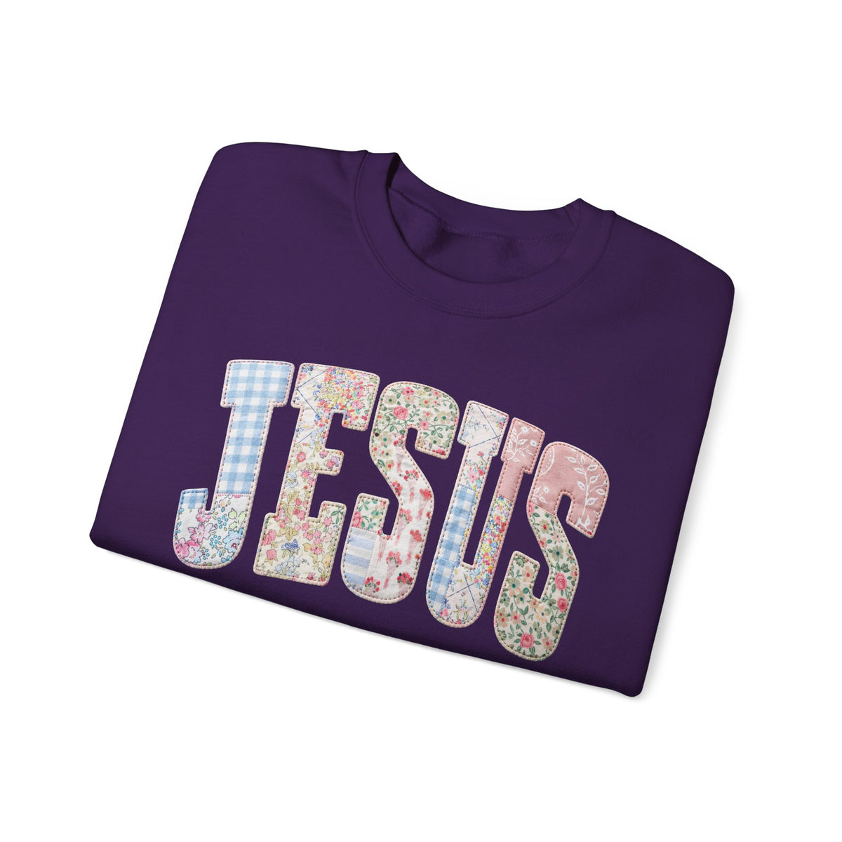 Jesus faux Patchwork – Gildan Heavy Blend | Trendy Women’s Soft Sweatshirt. Direct to Garment. Printed & Shipped in the USA. Unisex Sizes.