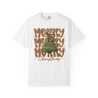 Merry Merry Merry Christmas, Faux Latch Hook Yarn - Comfort Colors | Trendy Women's T-Shirt. Direct to Garment. Printed & Shipped in the USA. Unisex Sizes.