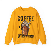Coffee Changes Everything, Iced Coffee, Coffee Lovers – Gildan Heavy Blend | Trendy Women’s Soft Sweatshirt. Direct to Garment. Printed & Shipped in the USA. Unisex Sizes.