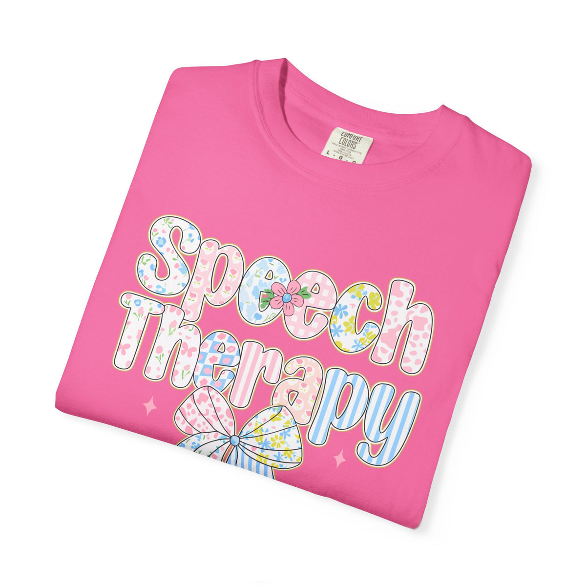 Speech Therapy - Pink Blue Coquette - Comfort Colors | Trendy Women's T-Shirt. Direct to Garment. Printed & Shipped in the USA. Unisex Sizes.