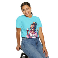 Dramatic Girl With Wine Messy Bun Peace Sign  - Comfort Colors | Trendy Women's T-Shirt. Direct to Garment. Printed & Shipped in the USA. Unisex Sizes.