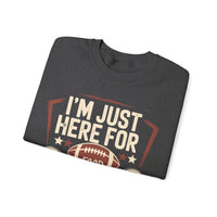 I'm Just Here for Food and Commercials – Gildan Heavy Blend | Trendy Women’s and Men's Soft Sweatshirt. Direct to Garment. Printed & Shipped in the USA. Unisex Sizes.