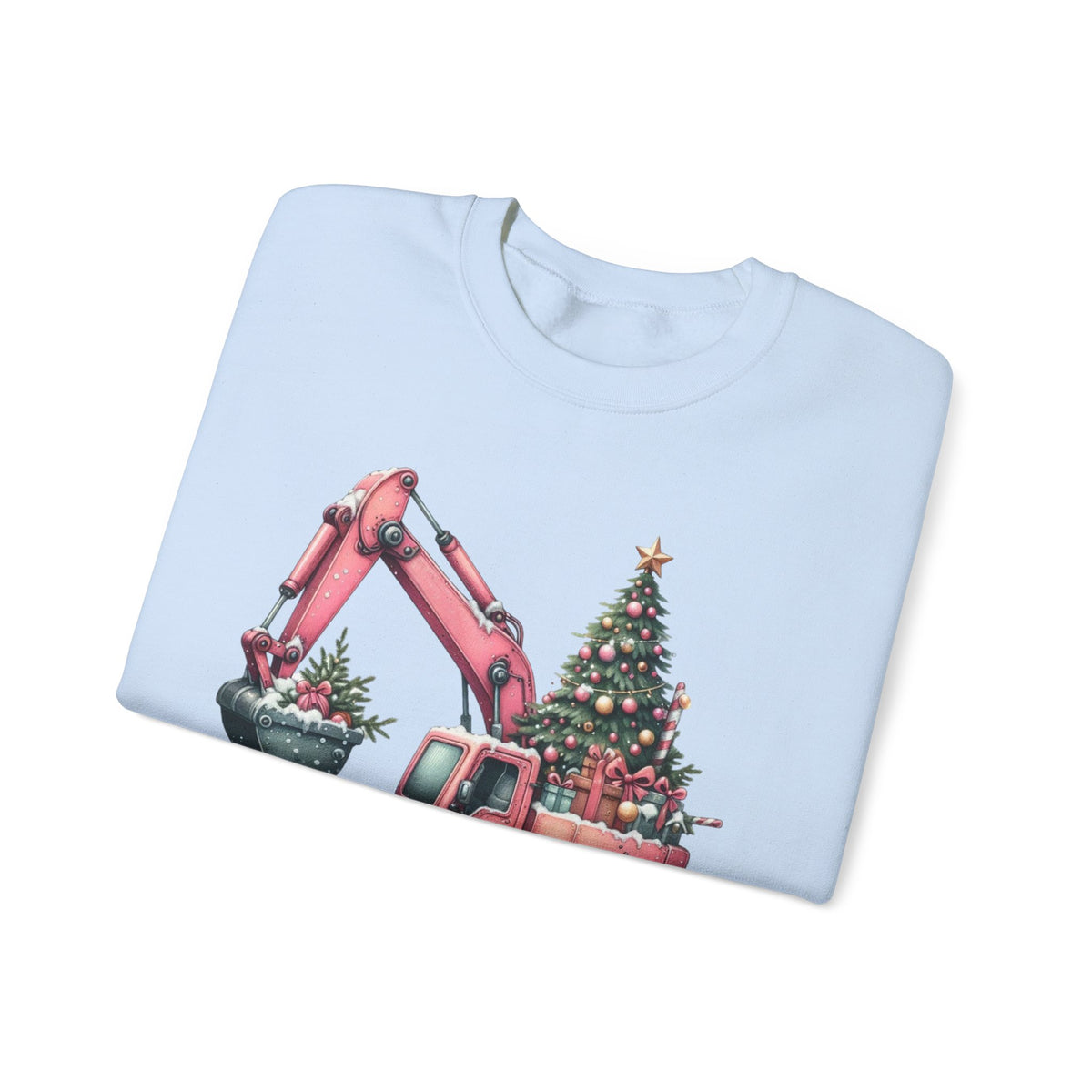 Excavator Merry Christmas Construction – Gildan Heavy Blend | Trendy Women’s Soft Sweatshirt. Direct to Garment. Printed & Shipped in the USA. Unisex Sizes.