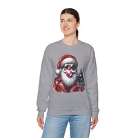 Biker Santa Leather Jacket Bubblegum – Gildan Heavy Blend | Trendy Women’s and Men's Soft Sweatshirt. Direct to Garment. Printed & Shipped in the USA. Unisex Sizes.