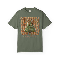 Merry Merry Merry Christmas, Faux Latch Hook Yarn - Comfort Colors | Trendy Women's T-Shirt. Direct to Garment. Printed & Shipped in the USA. Unisex Sizes.