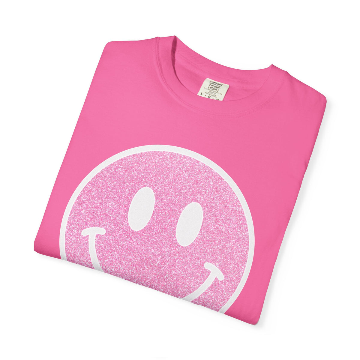 Faux Glitter Smiley - Comfort Colors | Trendy Women's T-Shirt. Direct to Garment. Printed & Shipped in the USA. Unisex Sizes.