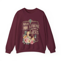 What a Friend We Have in Jesus, Guitar Vintage – Gildan Heavy Blend | Trendy Women’s Soft Sweatshirt. Direct to Garment. Printed & Shipped in the USA. Unisex Sizes.