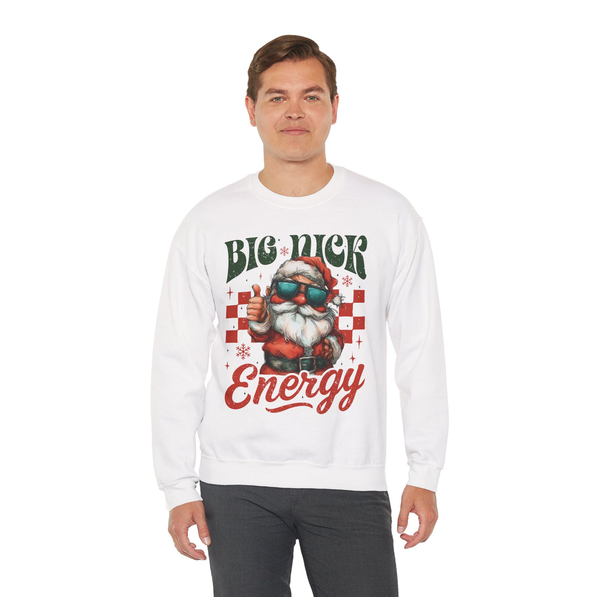 Big Nick Energy - Retro Santa Thumbs Up – Gildan Heavy Blend | Trendy Men's and Women’s Soft Sweatshirt. Direct to Garment. Printed & Shipped in the USA. Unisex Sizes.