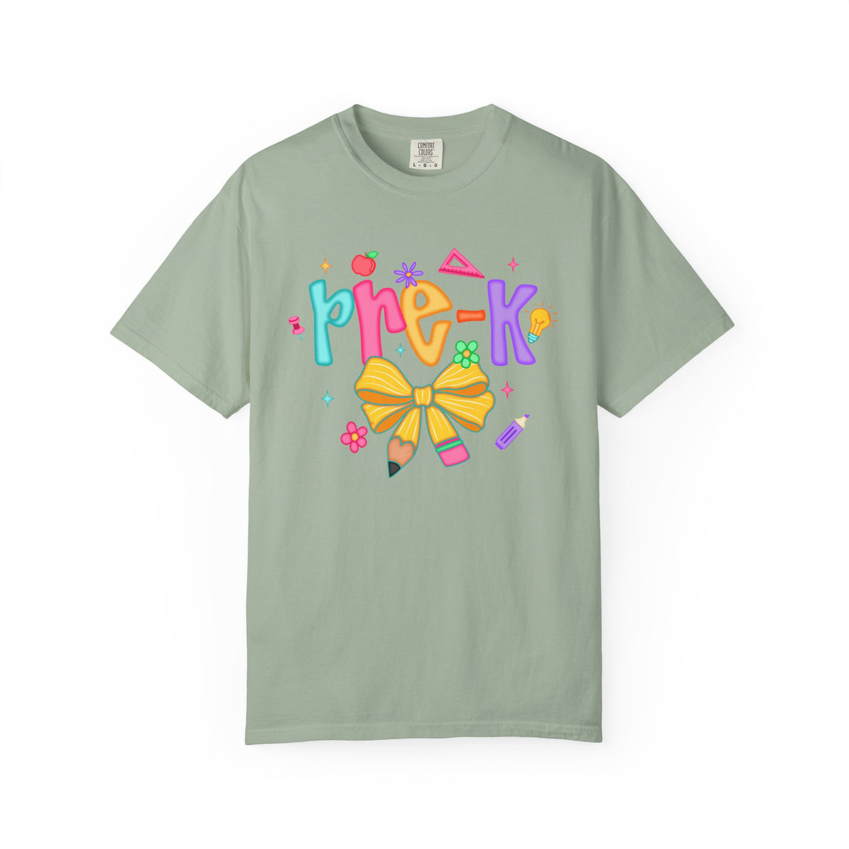 Coquette Pre-K Pencil Bow - Comfort Colors | Trendy Women's T-Shirt. Direct to Garment. Printed & Shipped in the USA. Unisex Sizes.