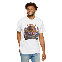Patriotic Highland, America's 250th Birthday - Comfort Colors | Trendy Women's and Men's T-Shirt. Direct to Garment. Printed & Shipped in the USA. Unisex Sizes.