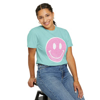 Faux Glitter Smiley - Comfort Colors | Trendy Women's T-Shirt. Direct to Garment. Printed & Shipped in the USA. Unisex Sizes.