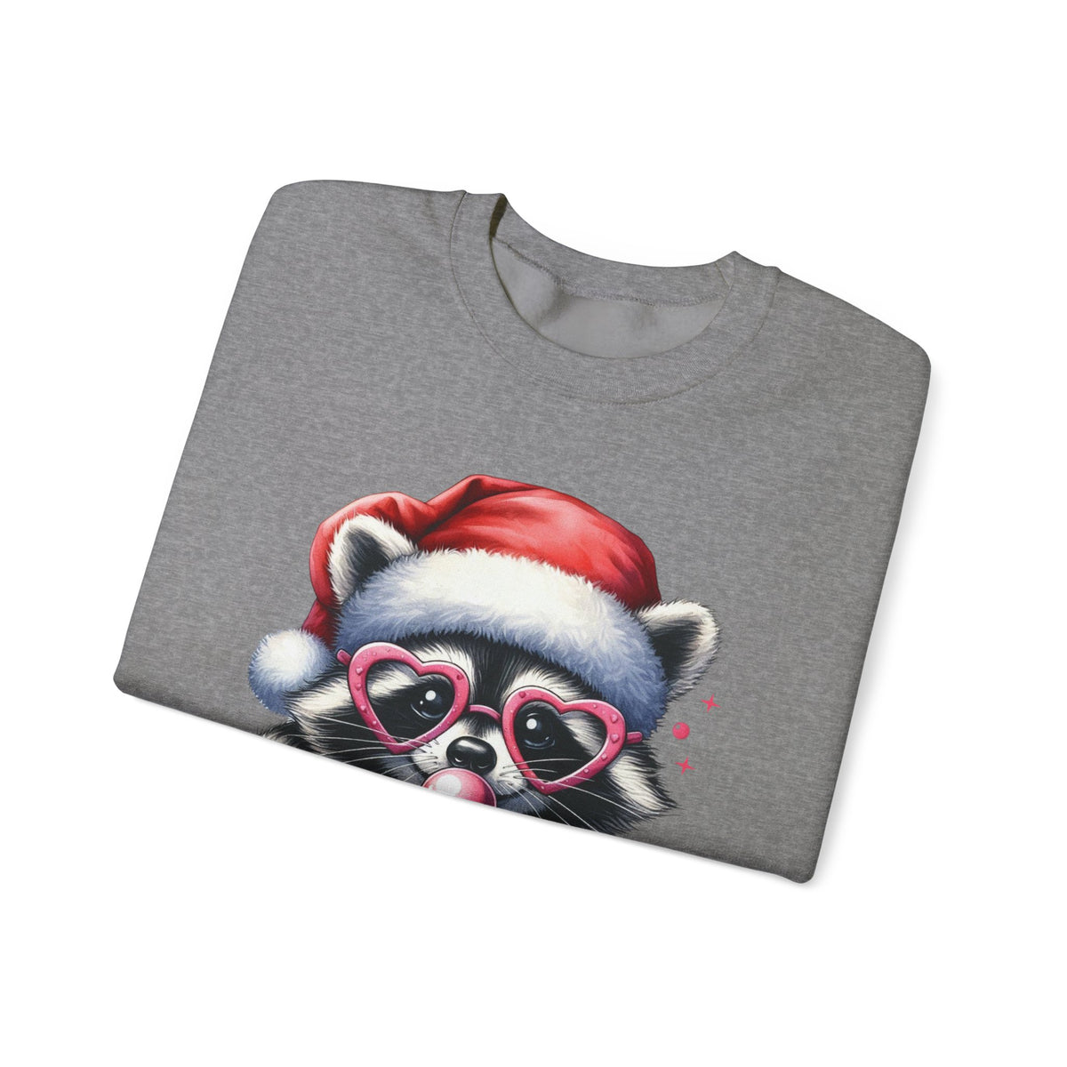 Merry Trashmas Bubblegum Raccoon w/Santa Hat Christmas – Gildan Heavy Blend | Trendy Women’s Soft Sweatshirt. Direct to Garment. Printed & Shipped in the USA. Unisex Sizes.