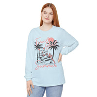 Feral Girl Summer, Possum on a Beach - Comfort Colors | Trendy Women's Long Sleeve T-Shirt. Direct to Garment. Printed & Shipped in the USA. Unisex Sizes.