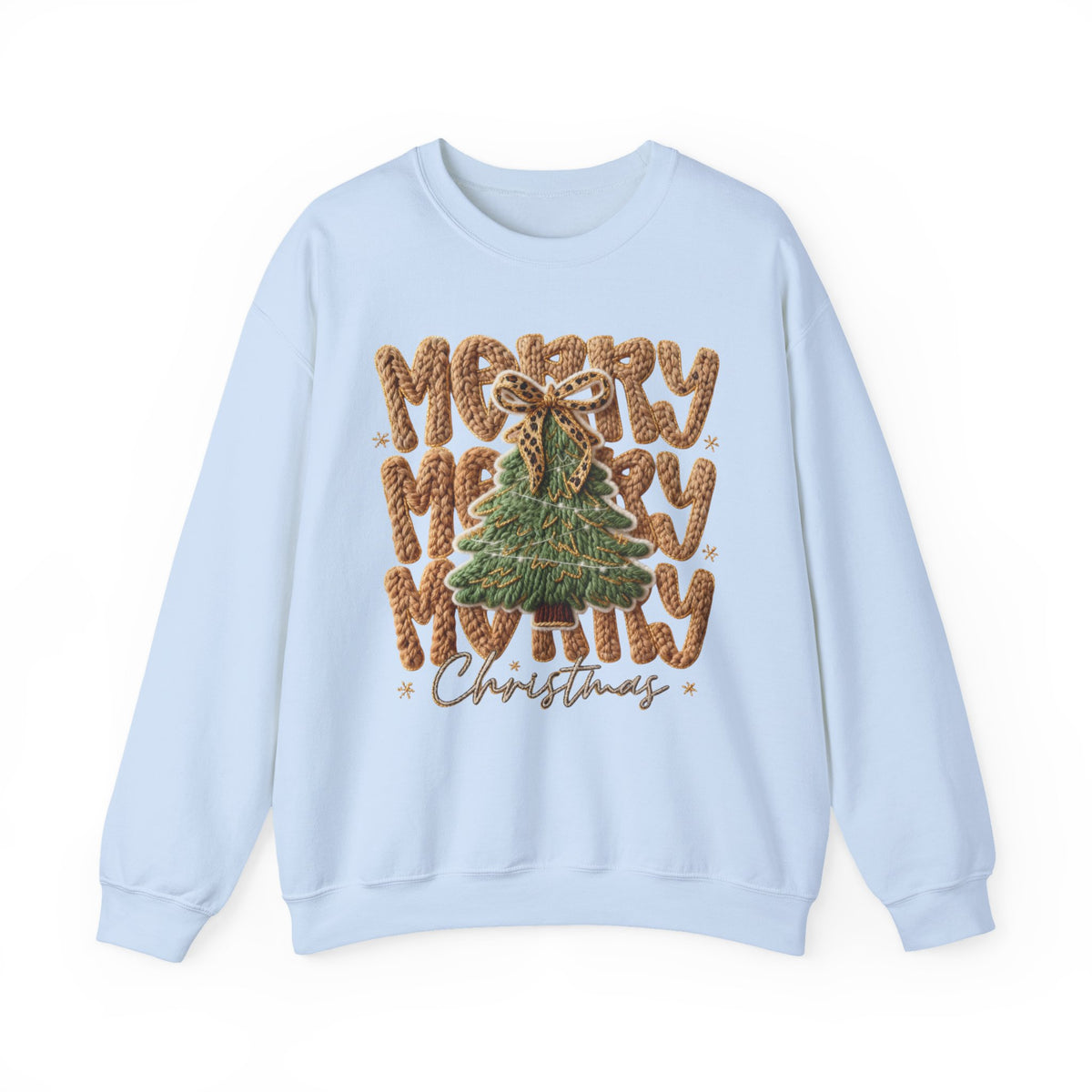 Merry Merry Merry Christmas, Faux Latch Hook Yarn – Gildan Heavy Blend | Trendy Women’s Soft Sweatshirt. Direct to Garment. Printed & Shipped in the USA. Unisex Sizes.