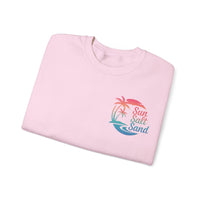 Sun Salt Sand, Beach Sunset - Front & Back Print – Gildan Heavy Blend | Trendy Women’s and Men's Soft Sweatshirt. Direct to Garment. Printed & Shipped in the USA. Unisex Sizes.
